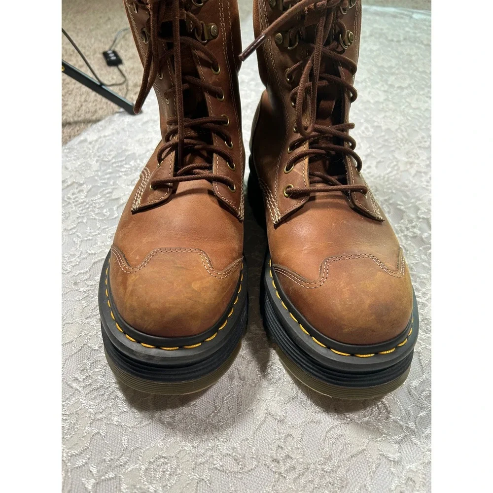 Dr. Martens Zebzag 8 Tie Brown Platform Waxy Leather Suede Boots Mens 8 Workwear